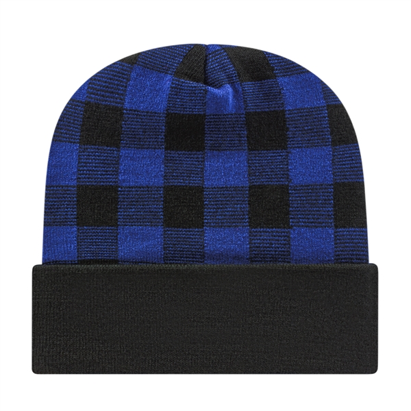 Plaid Knit Cap with Cuff - Plaid Knit Cap with Cuff - Image 1 of 8