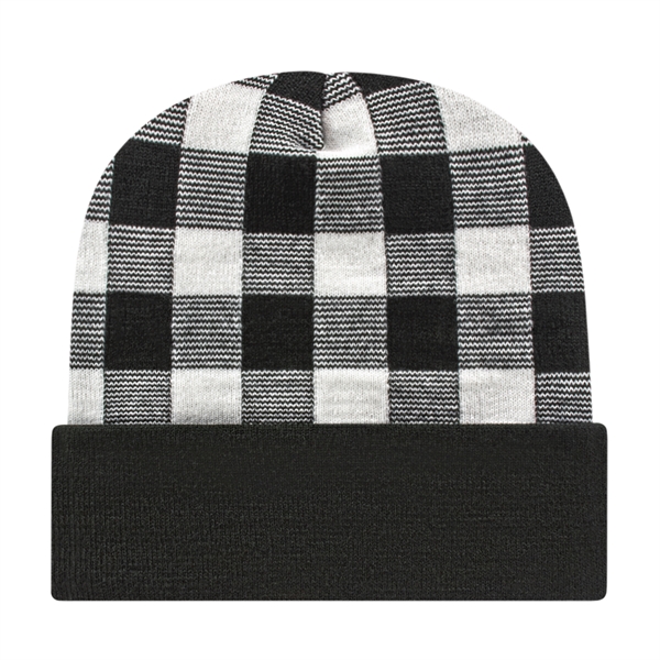 Plaid Knit Cap with Cuff - Plaid Knit Cap with Cuff - Image 8 of 8