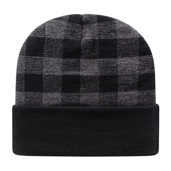 Plaid Knit Cap with Cuff - Plaid Knit Cap with Cuff - Image 2 of 8