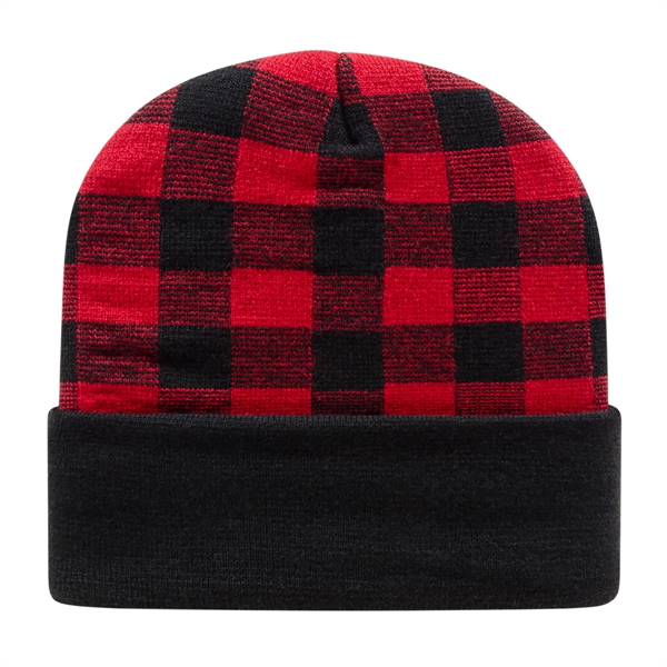 Plaid Knit Cap with Cuff - Plaid Knit Cap with Cuff - Image 3 of 8