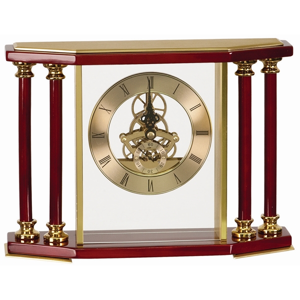 7 1/4" Executive 4-Pillar Piano Finish Clock - 7 1/4" Executive 4-Pillar Piano Finish Clock - Image 1 of 3