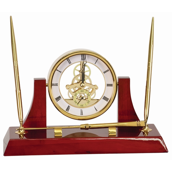10 1/2" x 6" Executive Piano Clock With 2 Pens/Letter Opener - 10 1/2" x 6" Executive Piano Clock With 2 Pens/Letter Opener - Image 1 of 3