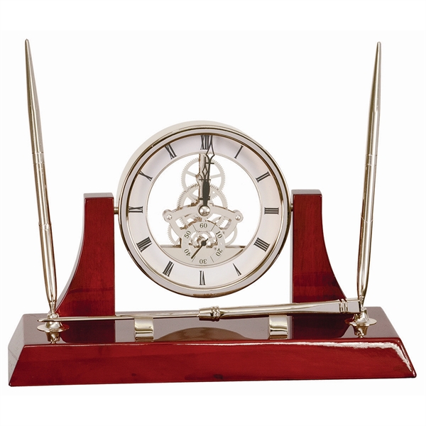 10 1/2" x 6" Executive Piano Clock With 2 Pens/Letter Opener - 10 1/2" x 6" Executive Piano Clock With 2 Pens/Letter Opener - Image 2 of 3