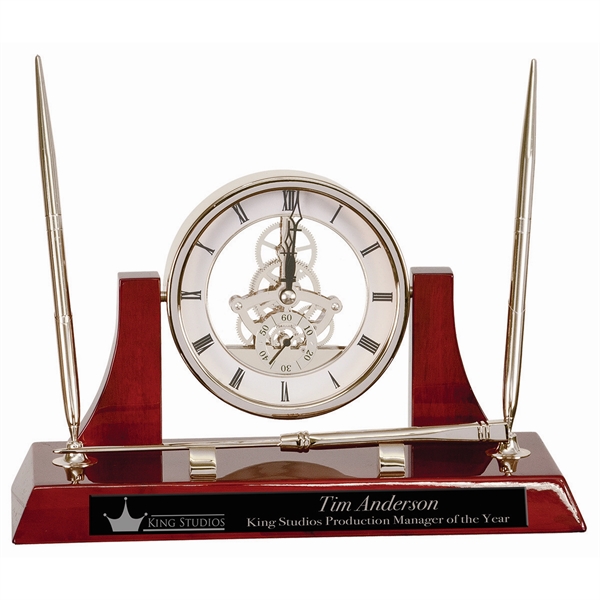 10 1/2" x 6" Executive Piano Clock With 2 Pens/Letter Opener - 10 1/2" x 6" Executive Piano Clock With 2 Pens/Letter Opener - Image 3 of 3