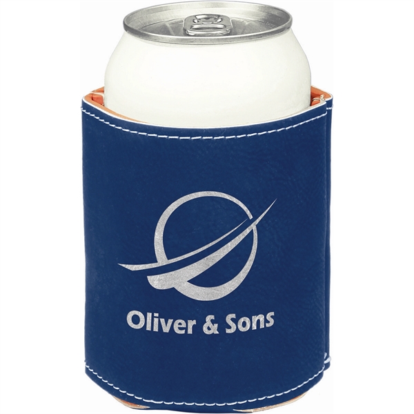 3 3/4" Blue/Silver Leatherette Beverage Holder - 3 3/4" Blue/Silver Leatherette Beverage Holder - Image 0 of 1