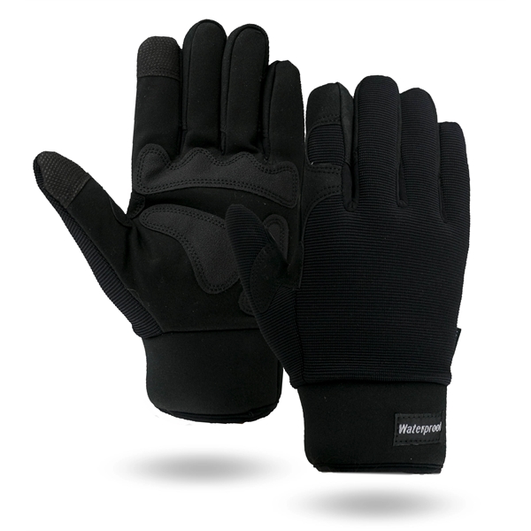 Touchscreen Waterproof Winter Lined Black Mechanics Gloves - Touchscreen Waterproof Winter Lined Black Mechanics Gloves - Image 3 of 6