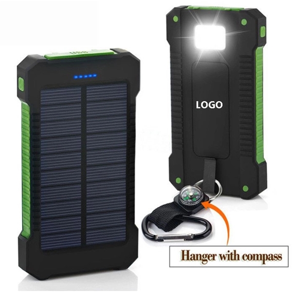 Waterproof 10000mAh Solar Power Bank wz Compass - Waterproof 10000mAh Solar Power Bank wz Compass - Image 0 of 1