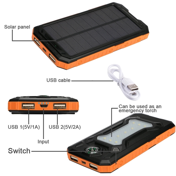 20000mAh Compass LED Solar Power Bank - 20000mAh Compass LED Solar Power Bank - Image 1 of 4