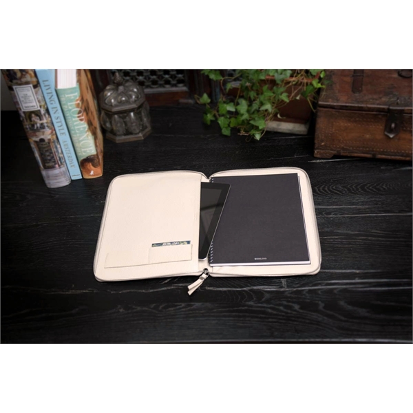 Pebble Leather Large-Size Zippered Padfolio - Luna White - Pebble Leather Large-Size Zippered Padfolio - Luna White - Image 1 of 5