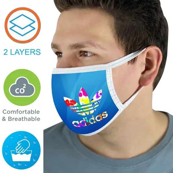 2 Layer Face Mask w/ Full Color Imprint & Elastic Ear-Loop - 2 Layer Face Mask w/ Full Color Imprint & Elastic Ear-Loop - Image 0 of 1
