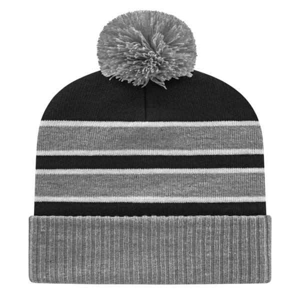 Double Stripe Knit Cap with Ribbed Cuff - Double Stripe Knit Cap with Ribbed Cuff - Image 1 of 6