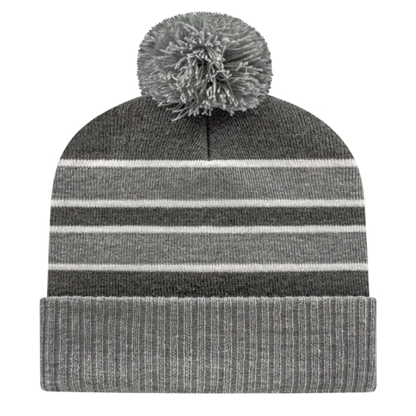 Double Stripe Knit Cap with Ribbed Cuff - Double Stripe Knit Cap with Ribbed Cuff - Image 2 of 6