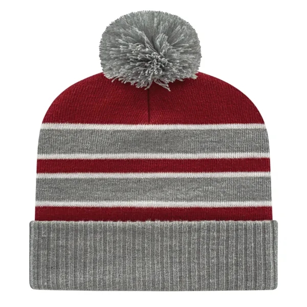 Double Stripe Knit Cap with Ribbed Cuff - Double Stripe Knit Cap with Ribbed Cuff - Image 3 of 6