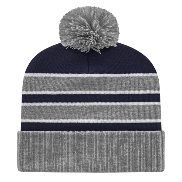 Double Stripe Knit Cap with Ribbed Cuff - Double Stripe Knit Cap with Ribbed Cuff - Image 4 of 6