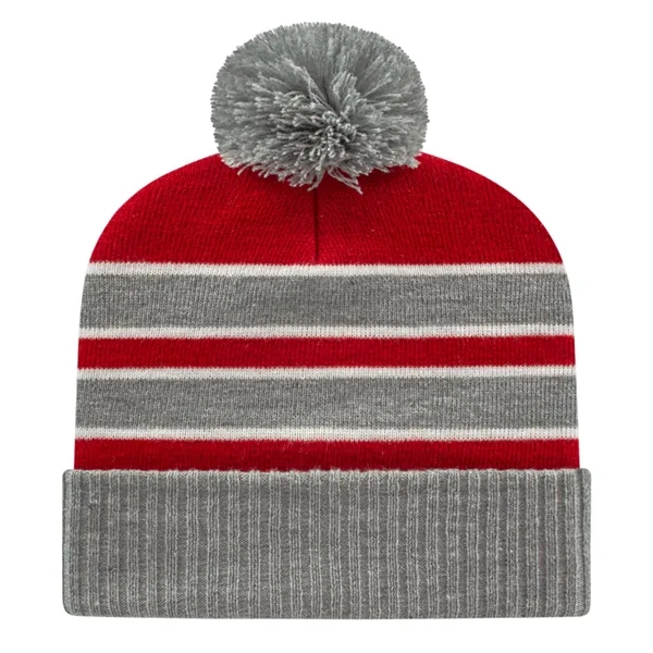Double Stripe Knit Cap with Ribbed Cuff - Double Stripe Knit Cap with Ribbed Cuff - Image 5 of 6