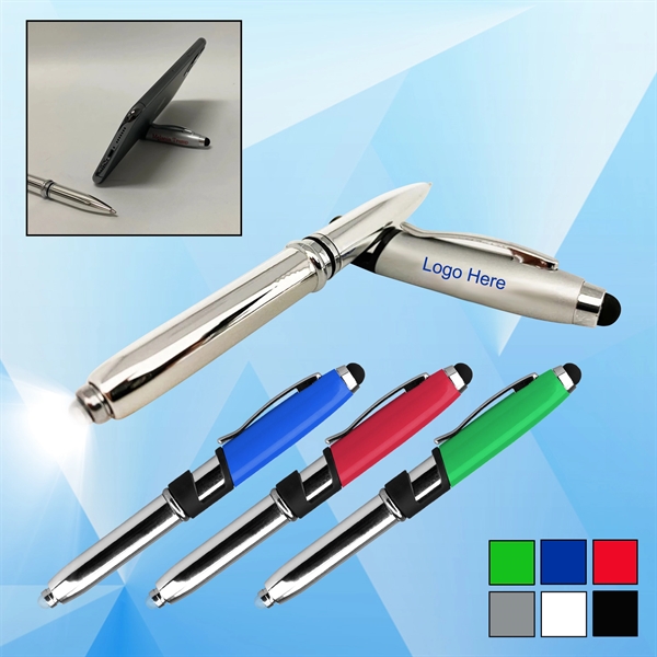 Multi Function Metal Stylus Pen LED Light & Phone Stand - Multi Function Metal Stylus Pen LED Light & Phone Stand - Image 0 of 9
