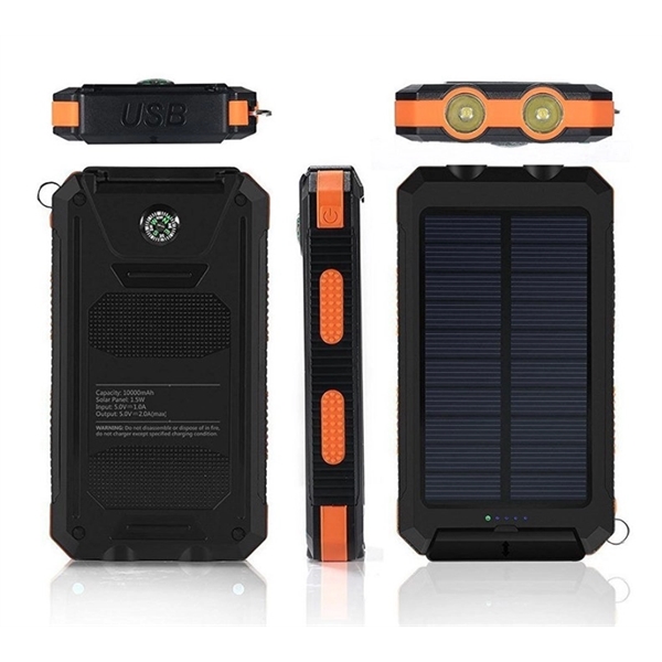 Waterproof 10000mAh Solar Power Bank wz Compass &Keyring - Waterproof 10000mAh Solar Power Bank wz Compass &Keyring - Image 1 of 3
