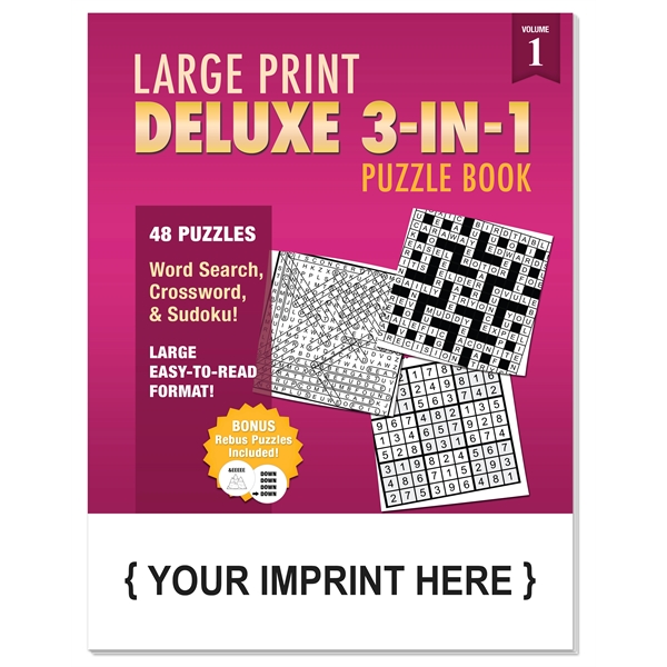 Large Print Deluxe 3-in-1 Puzzle Book Vol.1 - Large Print Deluxe 3-in-1 Puzzle Book Vol.1 - Image 0 of 1