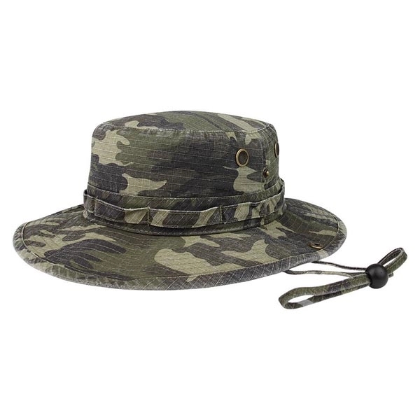 Washed Camouflage Hunting Hat w/ Self Fabric Chin Cord - Washed Camouflage Hunting Hat w/ Self Fabric Chin Cord - Image 2 of 4