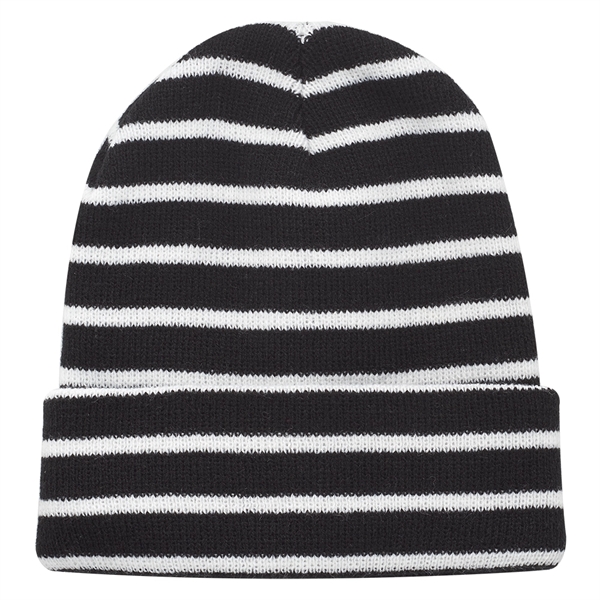 Striped Beanie w/ Custom Embroidery Two-Tone Beanies - Striped Beanie w/ Custom Embroidery Two-Tone Beanies - Image 1 of 6