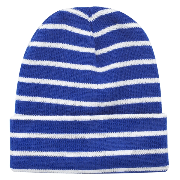Striped Beanie w/ Custom Embroidery Two-Tone Beanies - Striped Beanie w/ Custom Embroidery Two-Tone Beanies - Image 2 of 6