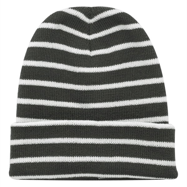 Striped Beanie w/ Custom Embroidery Two-Tone Beanies - Striped Beanie w/ Custom Embroidery Two-Tone Beanies - Image 3 of 6