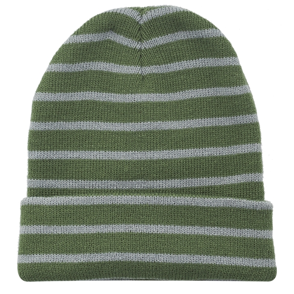 Striped Beanie w/ Custom Embroidery Two-Tone Beanies - Striped Beanie w/ Custom Embroidery Two-Tone Beanies - Image 4 of 6