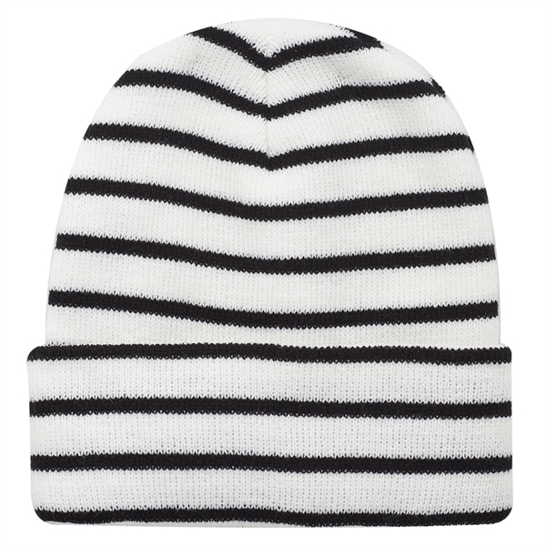 Striped Beanie w/ Custom Embroidery Two-Tone Beanies - Striped Beanie w/ Custom Embroidery Two-Tone Beanies - Image 5 of 6