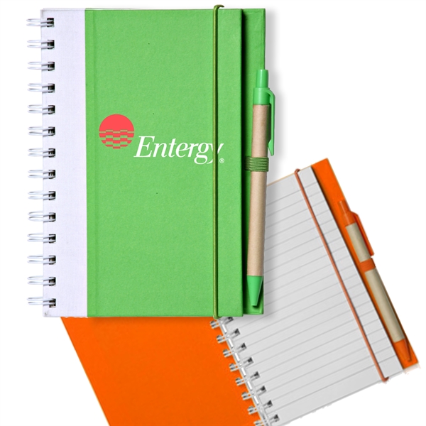 Recyclable Spiral Notebook w/ Pen Two-Tone ECO Notepad - Recyclable Spiral Notebook w/ Pen Two-Tone ECO Notepad - Image 0 of 3