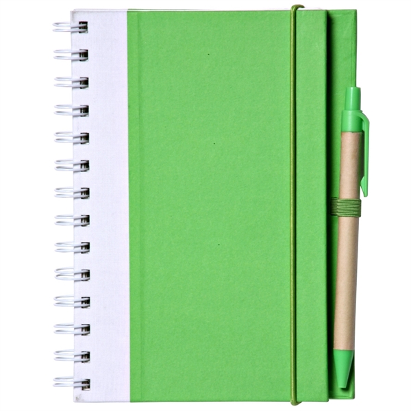 Recyclable Spiral Notebook w/ Pen Two-Tone ECO Notepad - Recyclable Spiral Notebook w/ Pen Two-Tone ECO Notepad - Image 1 of 3