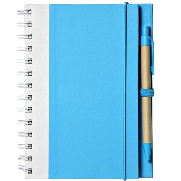 Recyclable Spiral Notebook w/ Pen Two-Tone ECO Notepad - Recyclable Spiral Notebook w/ Pen Two-Tone ECO Notepad - Image 2 of 3