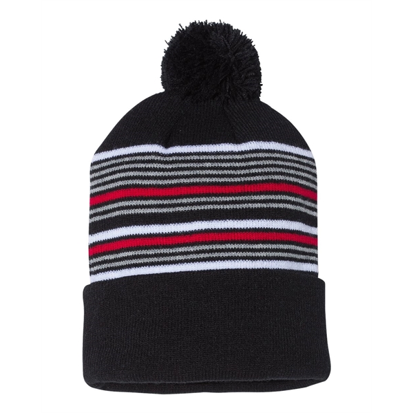 Sportsman 12" Striped Pom-Pom Cuffed Beanie - Sportsman 12" Striped Pom-Pom Cuffed Beanie - Image 7 of 18