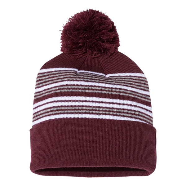 Sportsman 12" Striped Pom-Pom Cuffed Beanie - Sportsman 12" Striped Pom-Pom Cuffed Beanie - Image 9 of 18