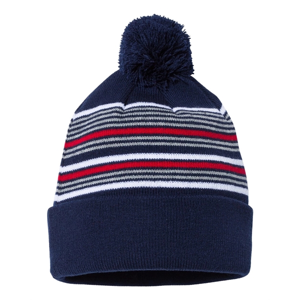 Sportsman 12" Striped Pom-Pom Cuffed Beanie - Sportsman 12" Striped Pom-Pom Cuffed Beanie - Image 13 of 18