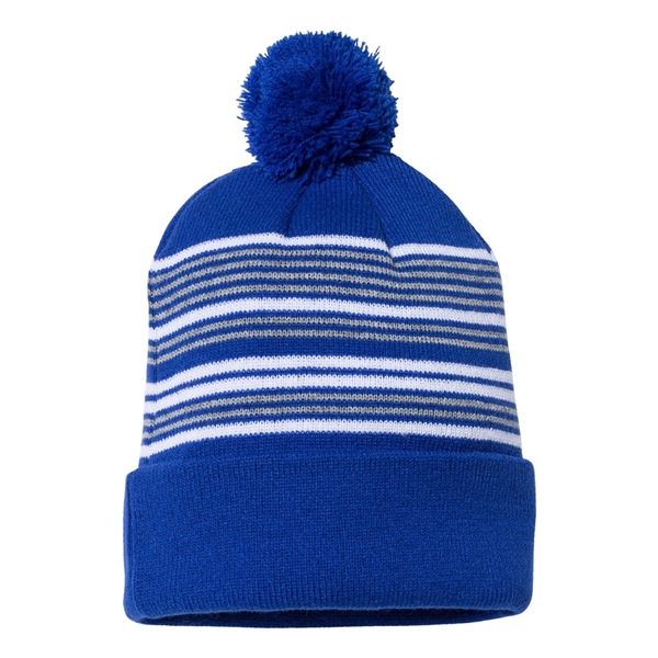 Sportsman 12" Striped Pom-Pom Cuffed Beanie - Sportsman 12" Striped Pom-Pom Cuffed Beanie - Image 18 of 18