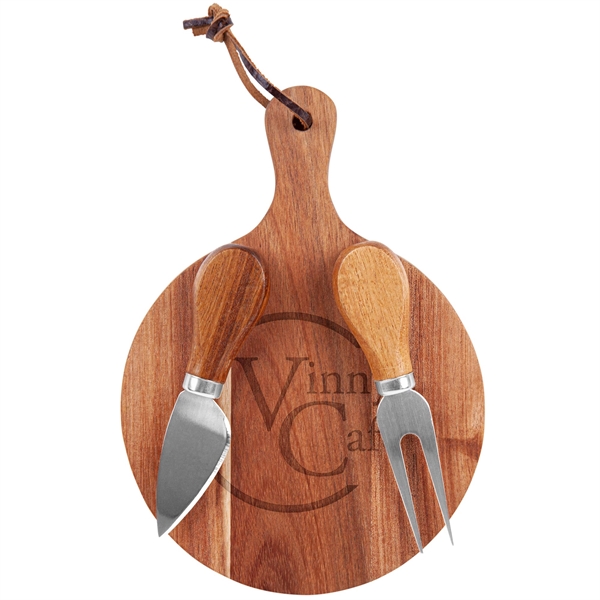 Mini Round Cheese Board & Knife Set - Mini Round Cheese Board & Knife Set - Image 1 of 6