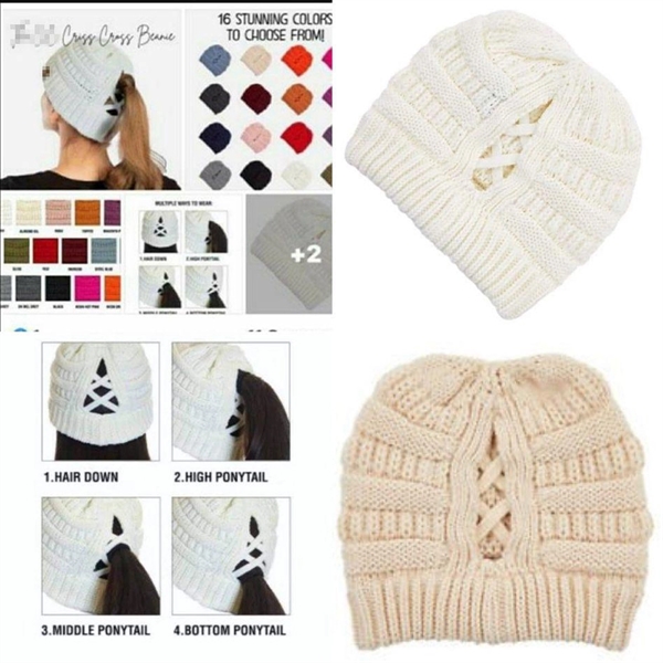 Criss Cross Ponytail Beanie - Criss Cross Ponytail Beanie - Image 0 of 2