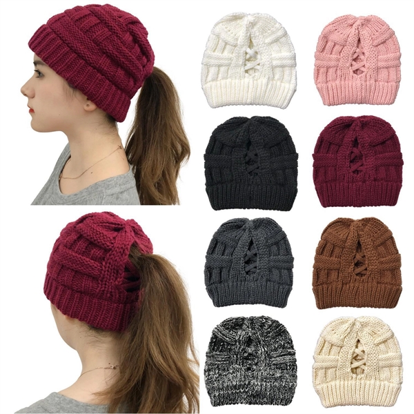 Criss Cross Ponytail Beanie - Criss Cross Ponytail Beanie - Image 1 of 2