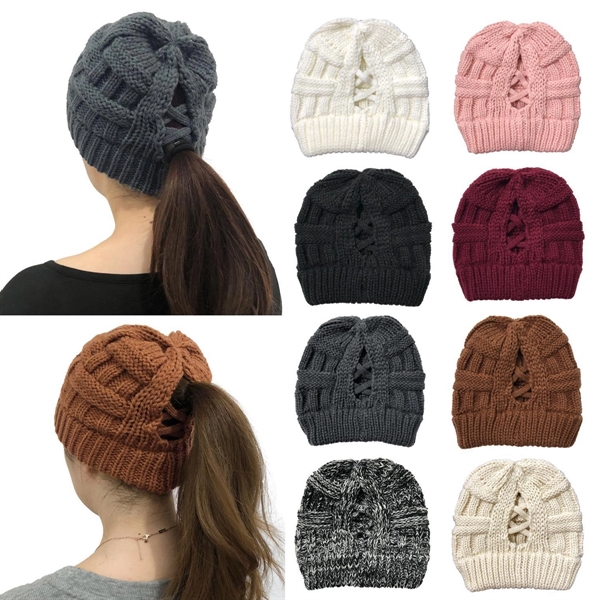 Criss Cross Ponytail Beanie - Criss Cross Ponytail Beanie - Image 2 of 2