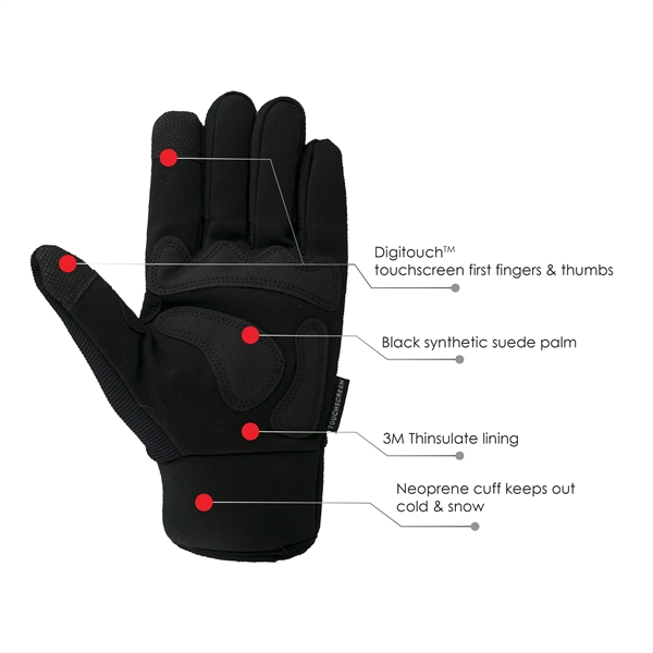 Touchscreen Waterproof Winter Lined Black Mechanics Gloves - Touchscreen Waterproof Winter Lined Black Mechanics Gloves - Image 5 of 6