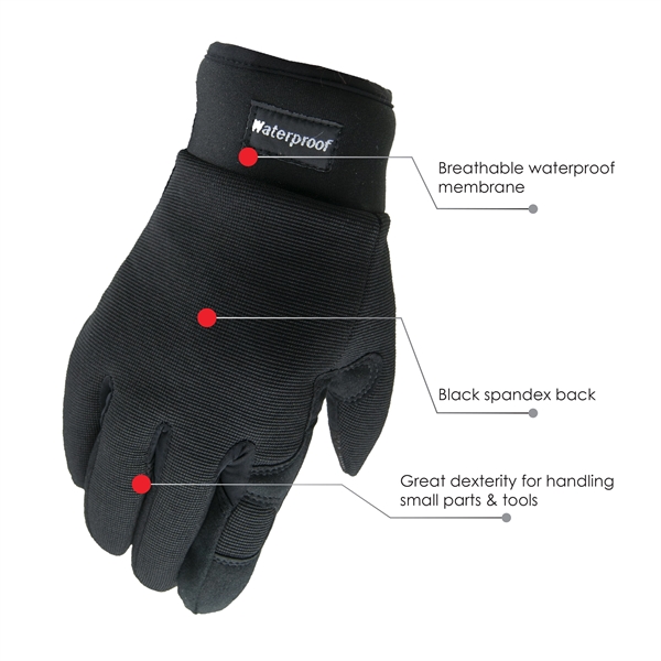 Touchscreen Waterproof Winter Lined Black Mechanics Gloves - Touchscreen Waterproof Winter Lined Black Mechanics Gloves - Image 6 of 6