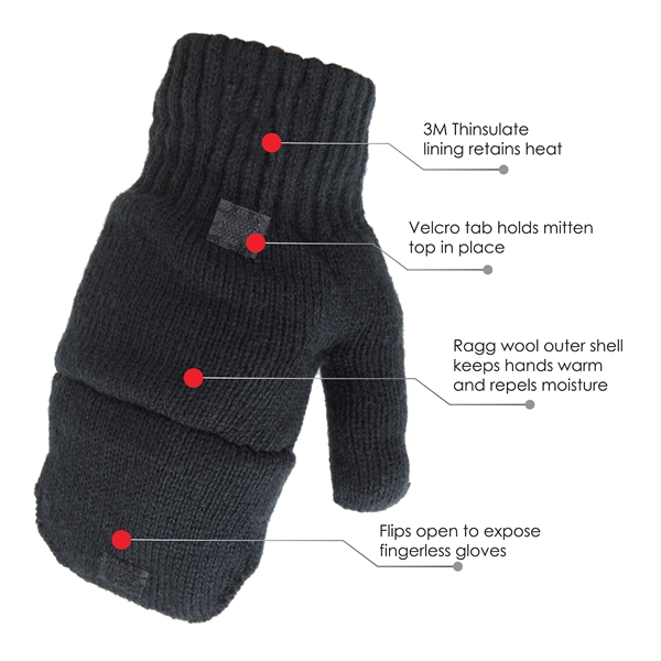 Black Glomitt Flip Mittens - Black Glomitt Flip Mittens - Image 6 of 6