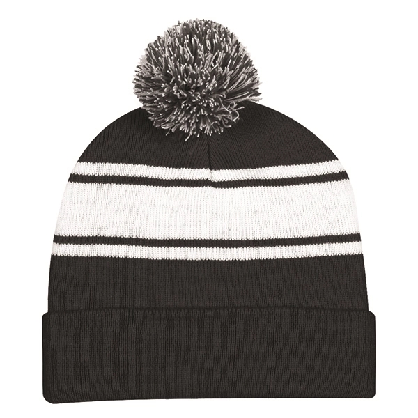 Ideal Two-tone Knitted Pom Beanie for Winter - Ideal Two-tone Knitted Pom Beanie for Winter - Image 2 of 9