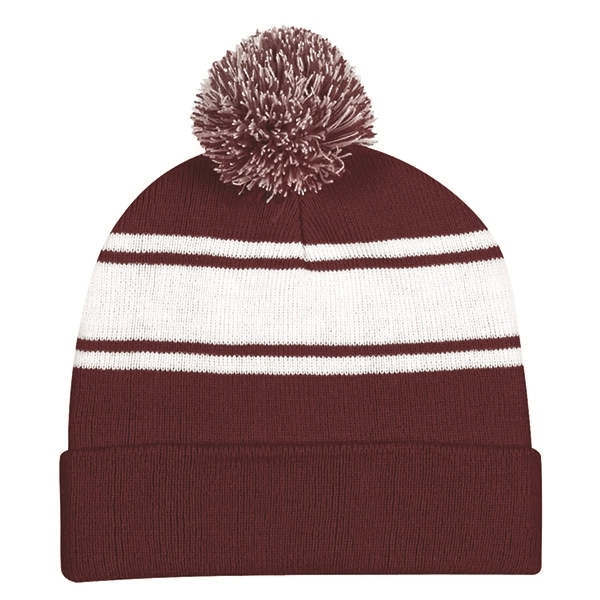 Ideal Two-tone Knitted Pom Beanie for Winter - Ideal Two-tone Knitted Pom Beanie for Winter - Image 3 of 9