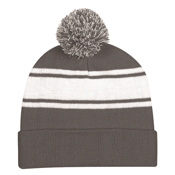 Ideal Two-tone Knitted Pom Beanie for Winter - Ideal Two-tone Knitted Pom Beanie for Winter - Image 4 of 9