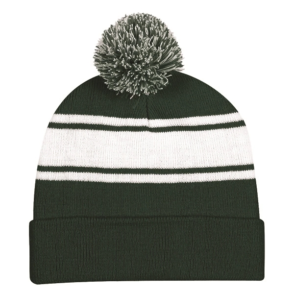 Ideal Two-tone Knitted Pom Beanie for Winter - Ideal Two-tone Knitted Pom Beanie for Winter - Image 5 of 9