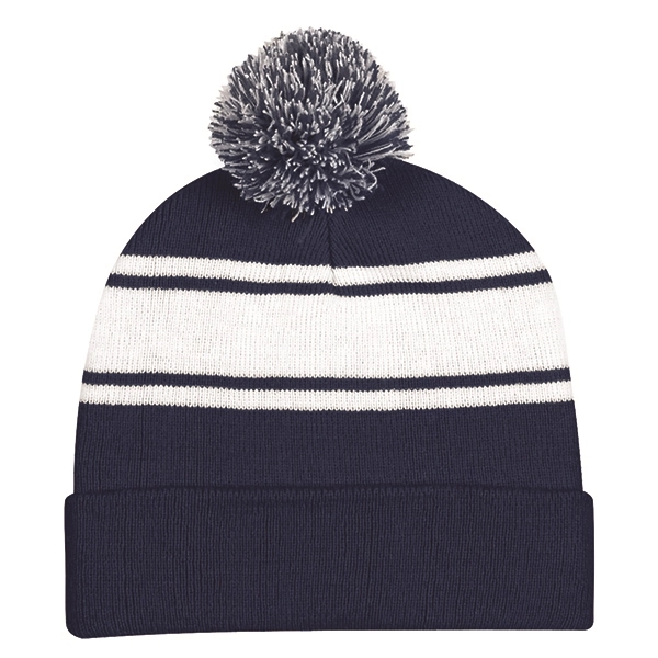 Ideal Two-tone Knitted Pom Beanie for Winter - Ideal Two-tone Knitted Pom Beanie for Winter - Image 6 of 9