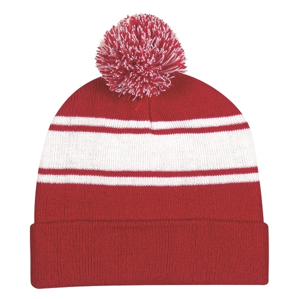 Ideal Two-tone Knitted Pom Beanie for Winter - Ideal Two-tone Knitted Pom Beanie for Winter - Image 8 of 9