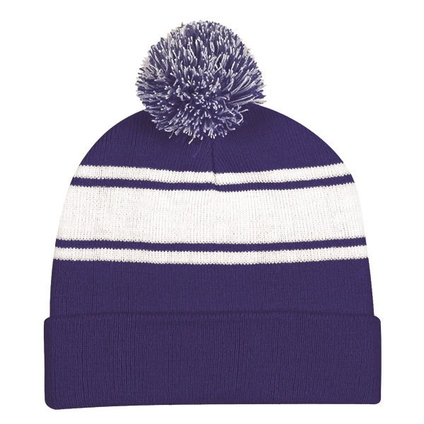 Ideal Two-tone Knitted Pom Beanie for Winter - Ideal Two-tone Knitted Pom Beanie for Winter - Image 9 of 9