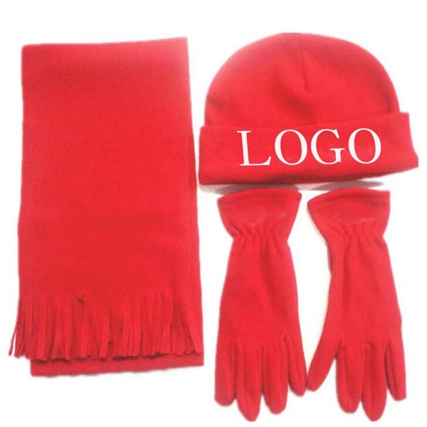 Polar Fleece 3 Piece Hat Scarf Glove Set - Polar Fleece 3 Piece Hat Scarf Glove Set - Image 6 of 7